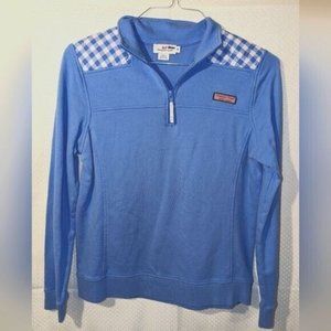 Vineyard Vines Sweater Quarter Zip Women's Medium Blue White 100% Cotton @TD